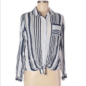 Striped Tunic Length Button Down Shirt